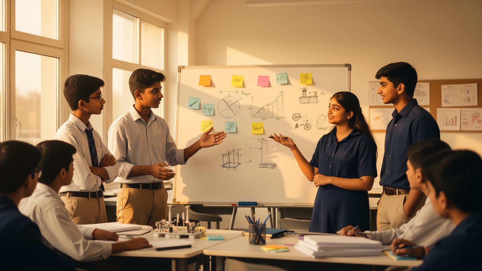 Students of Classes 7-12 collaborating on entrepreneurship ideas during a bootcamp session